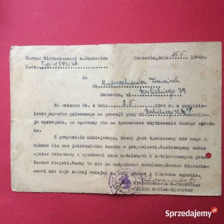 1223 Pismo z Zarządu Nieruchomości m Szczecina Szczecin