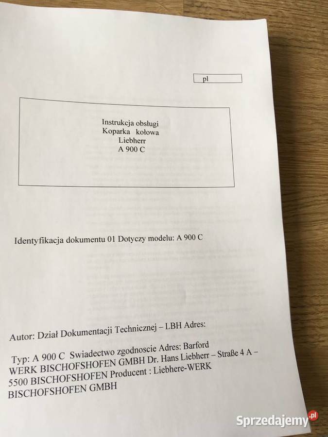dtr instrukcja obsługi koparka liebherr A 900C i zachodniopomorskie Szczecin