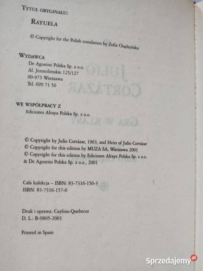 Gra w klasy Julio Cortzar De Agostini Altaya ISBN 9788375527162 Kultura i Rozrywka świętokrzyskie Kielce