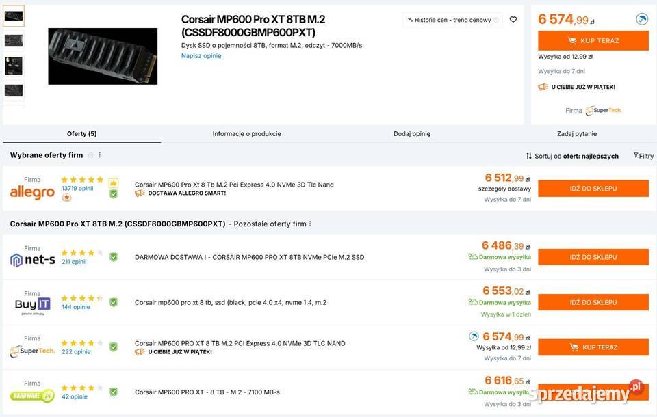 Dysk Corsair MP600 Pro XT 8TB M2 SSD Tarnów