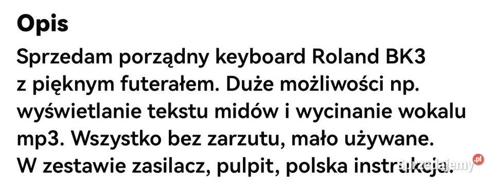 Sprzedam keyboard ROLAND BK 3 pomorskie Brusy