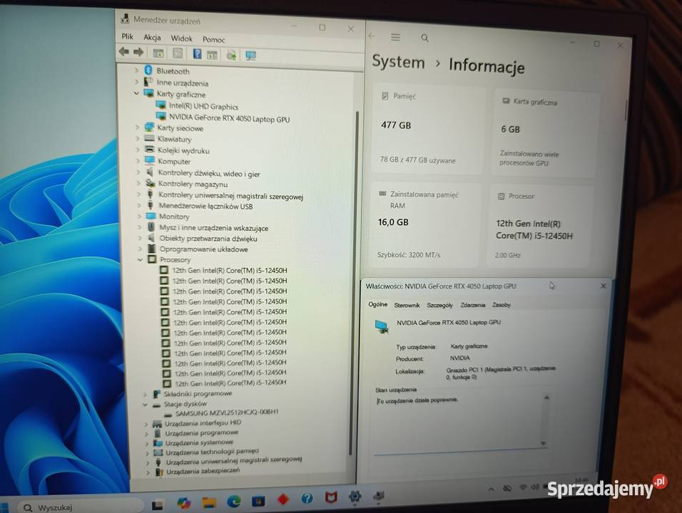 HP 144Hz i5 12450H RTX 4050 16GB RAM 512SSD Kraków sprzedam