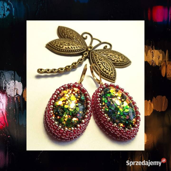 KOLCZYKI Z ŻYWICĄ mieniące się w koralikach mazowieckie Warszawa