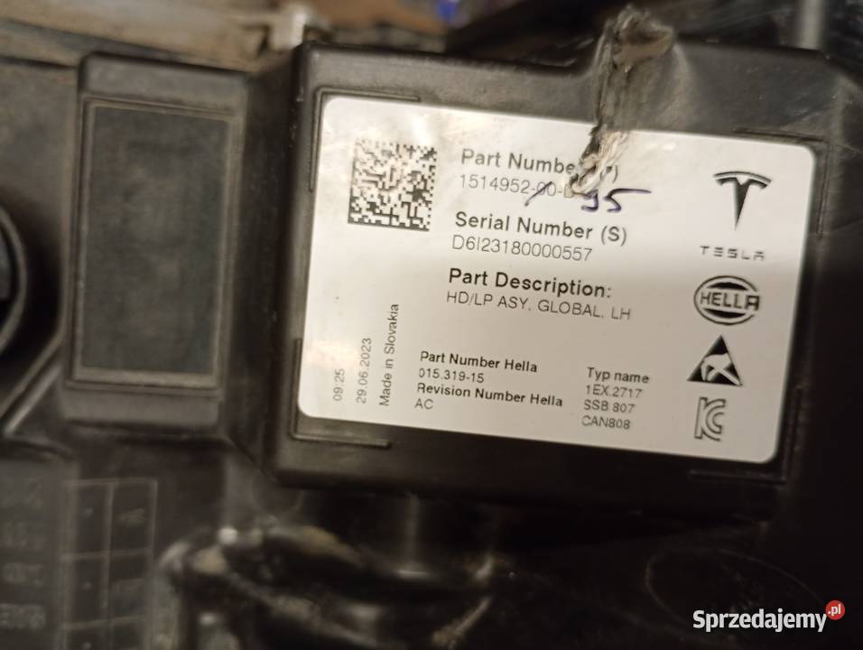 Lampa Lewa przednia LED Tesla 3 osobowe Lampy przednie Mińsk Mazowiecki