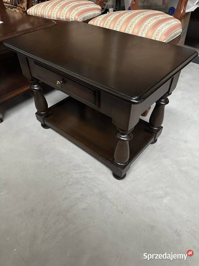 Dębowa ciężka prostokątna ława z szufladką Sławoszewek