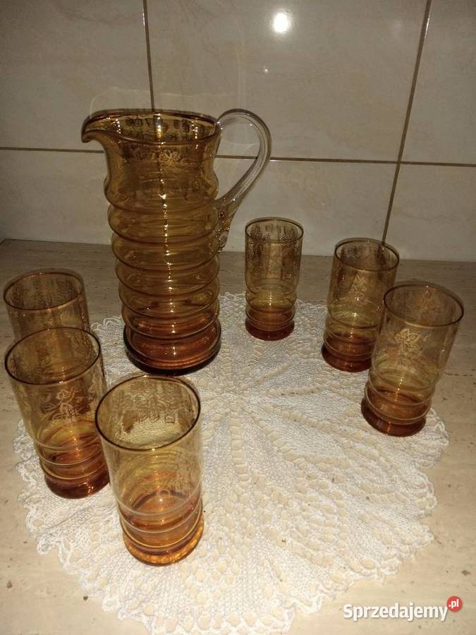 Dzbanek6 szklaneczek lata 60 odcienie brązowego Dekoracje i ozdoby Nakło nad Notecią sprzedam