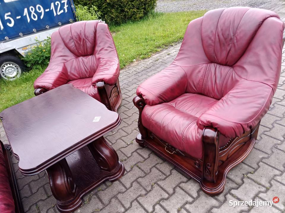 Komplet SANTIAGO 311 i Ława Dąb Skóra Bordo Kozy