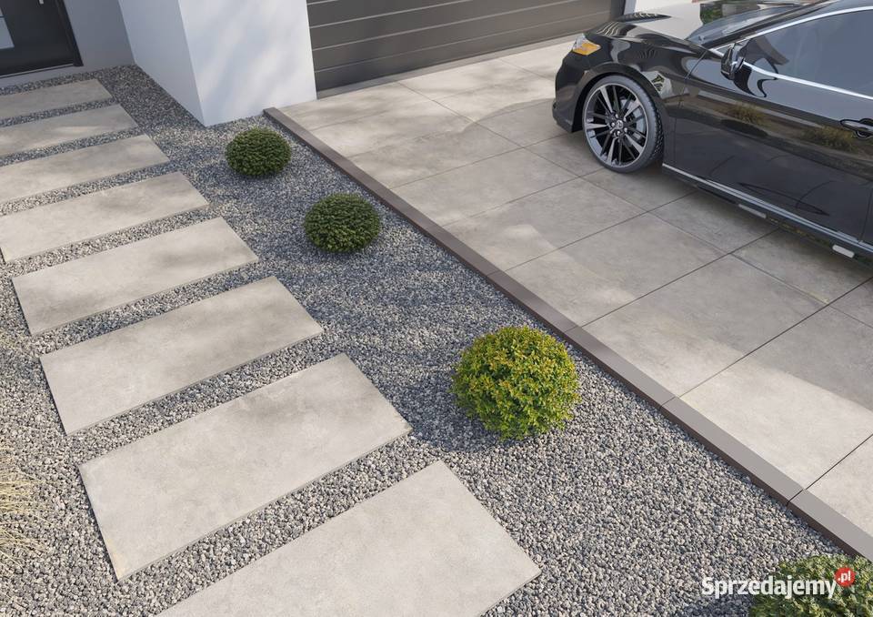 Grube 2 duże płyty 120x60 tarasowe SZARE beton Podłogi i schody Łask