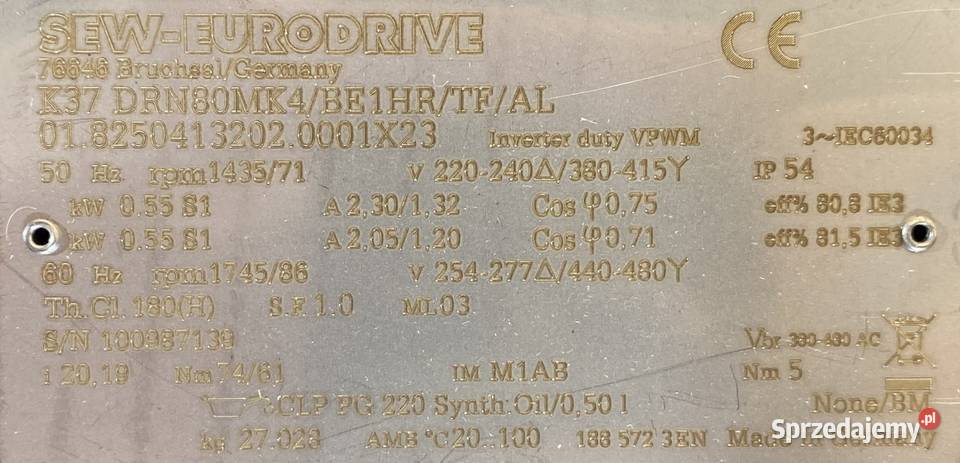 motoreduktor przekładnia 055kW 71obr 3fazowy Pigża