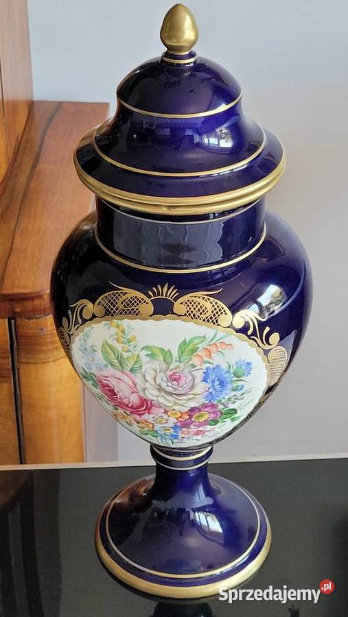 Wytworna ręcznie malowana kobaltowa duża amfora Kraków sprzedam