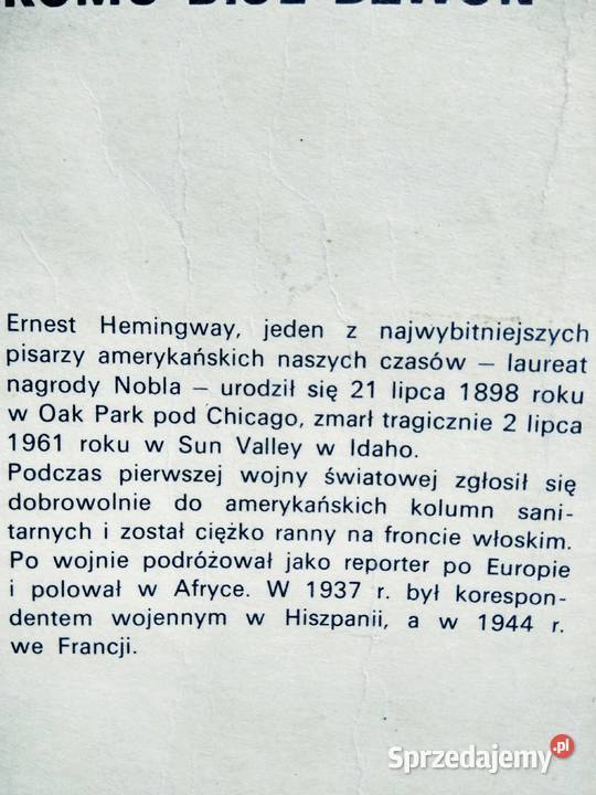 Komu bije dzwon Hemingway książki outlet sprzedam