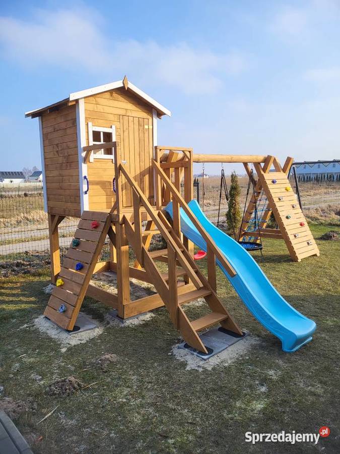 Plac zabaw Krzyś domek dzieci ślizg huśtawki Domki drewniane Ogród Poznań