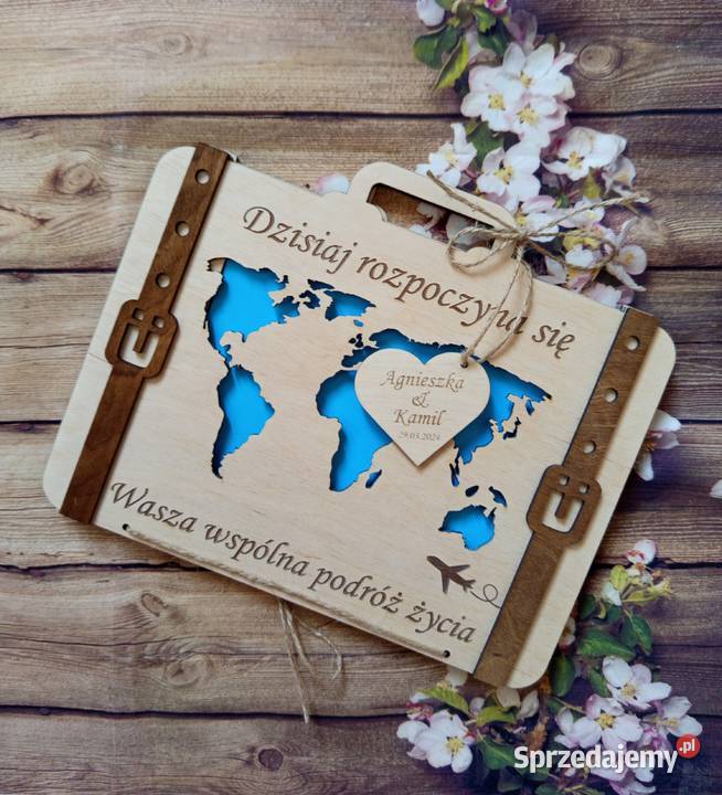 Drewniana walizka ślubna na pieniądze z łódzkie sprzedam