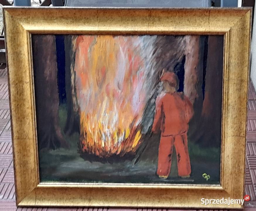 ognisku obraz olejny płótno złota rama Iłża