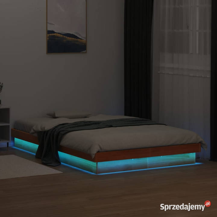Rama łóżka z LED woskowy brąz lite drewno Łóżka Warszawa