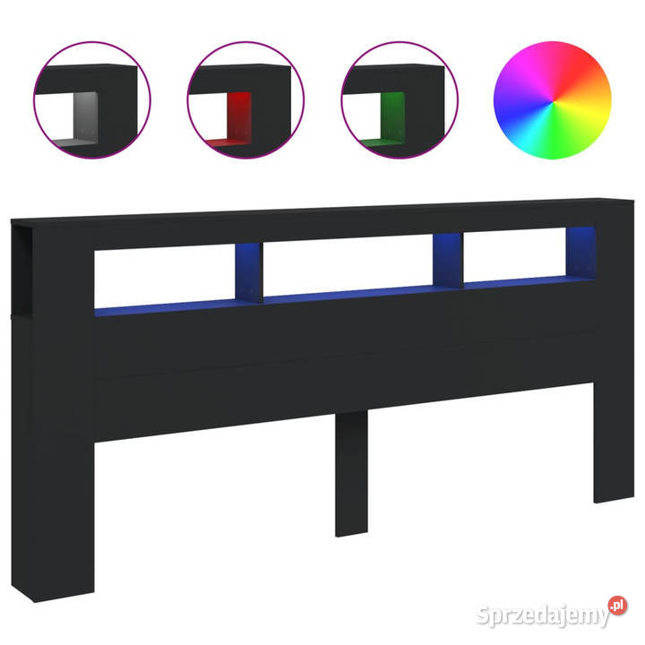 Wezgłowie łóżka z LED czarne 220x185x1035