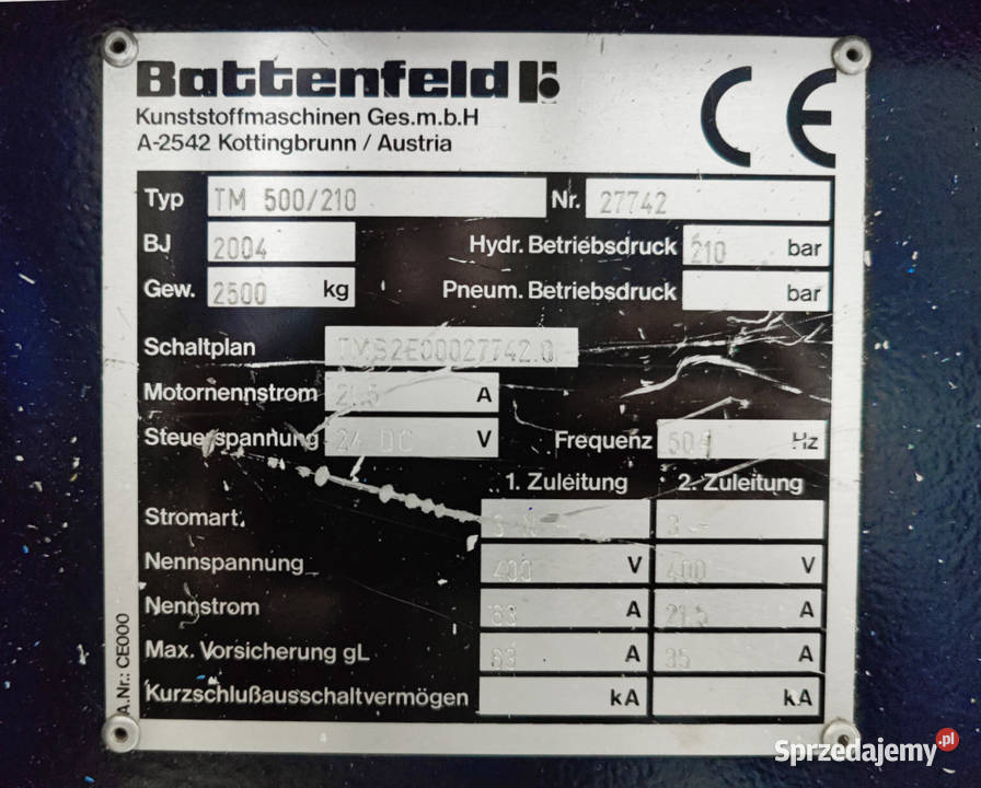 Wtryskarka Battenfeld TM 500210 w stanie