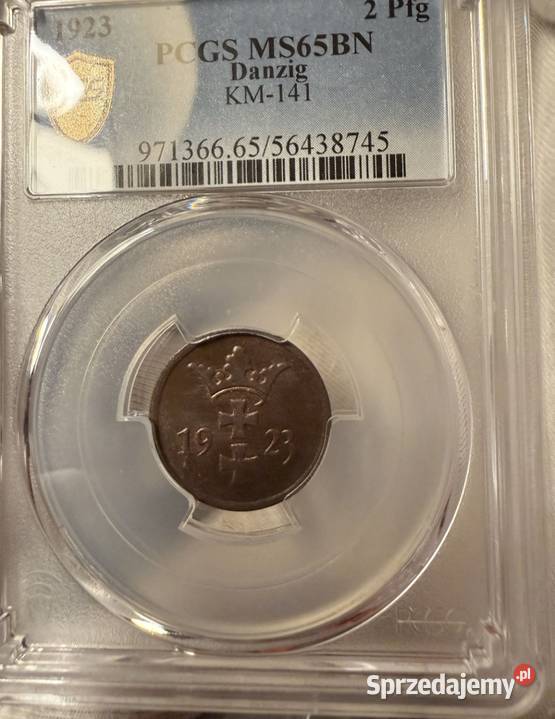 Monety 2 Fenigi 1923 PCGS MS65 Antyki Giezkowo