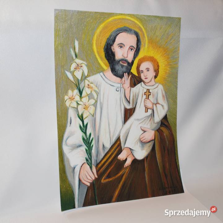 obraz pastele olejne święty Józef i dzieciątko wielkopolskie Stare Miasto sprzedam