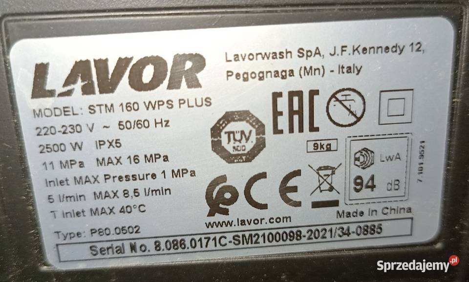 Myjka ciśnieniowa 2500 W LAVOR STM 160 WPS PLUS Poznań sprzedam