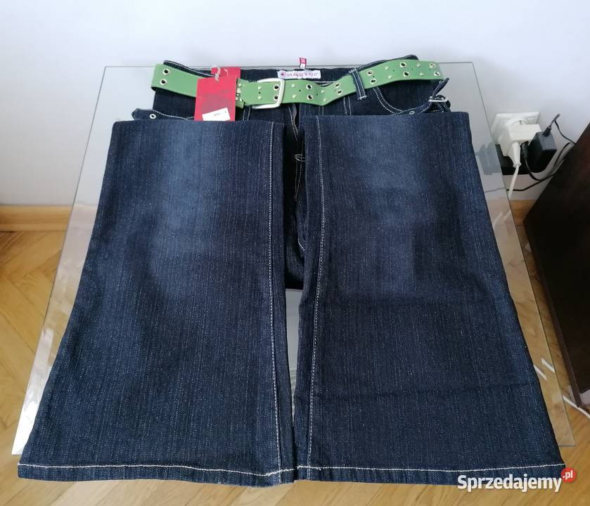 NOWE DAMSKIE SPODNIE JEANSOWE Z PASKIEM ORANGES niebieski Łódź