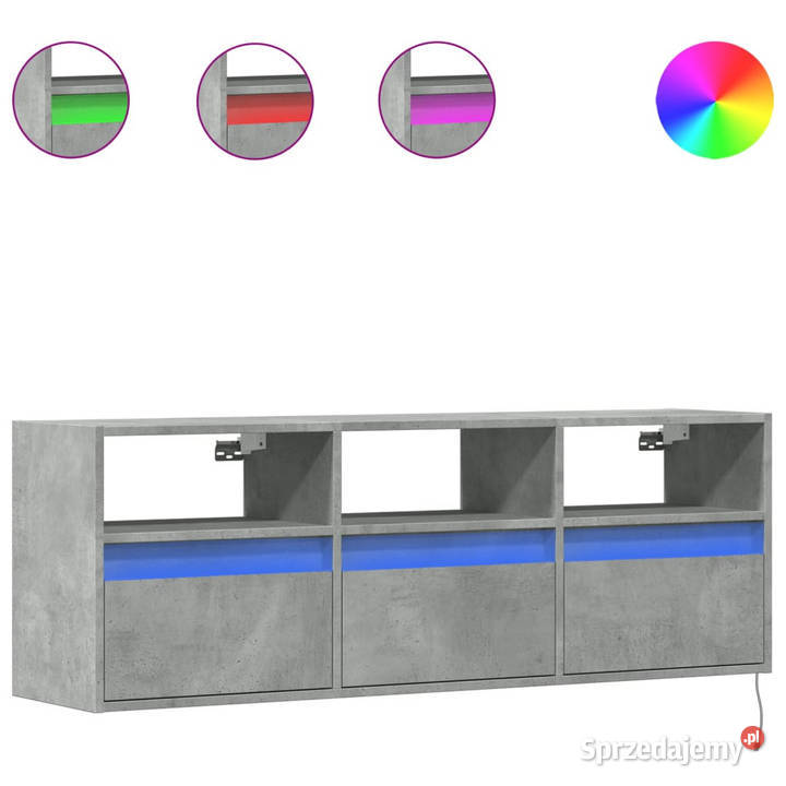 Ścienna szafka TV z LED szarość betonu 130x31x45 Warszawa