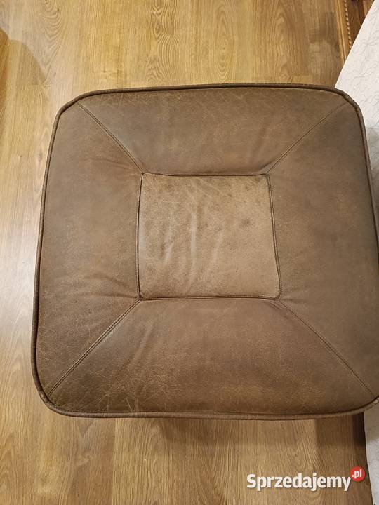 Pufa skórzana na dębowej podstawie Pufy i podnóżki sprzedam