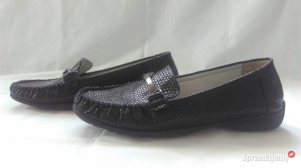 Buty damskie Mokasyny czarne r 375 stan skóra ekologiczna podlaskie Białystok