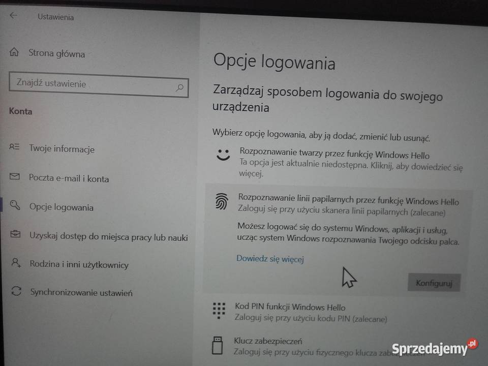 Czytnik linii papilarnych USB Windows Hello kujawsko-pomorskie Bydgoszcz