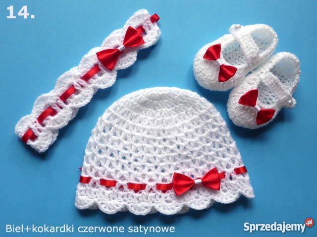 Czapeczka opaska buciki KOMPLET chrzest czerwony Toruń sprzedam