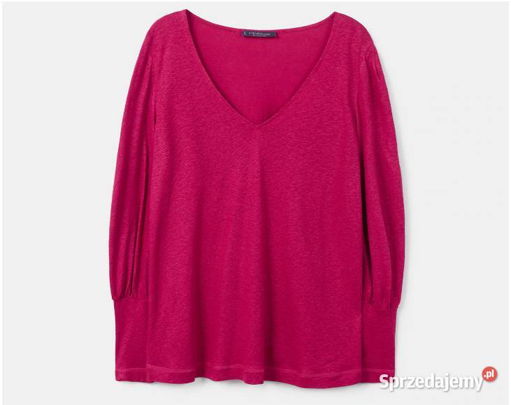 Malinowa bluzka Mango Violeta L bufki len Rozmiar 44(XXL) Szczecin sprzedam