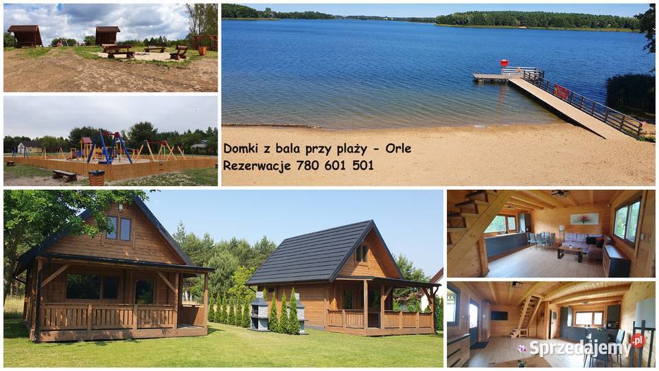 Domki domek z bala plaży jezioro Głuszyńskie