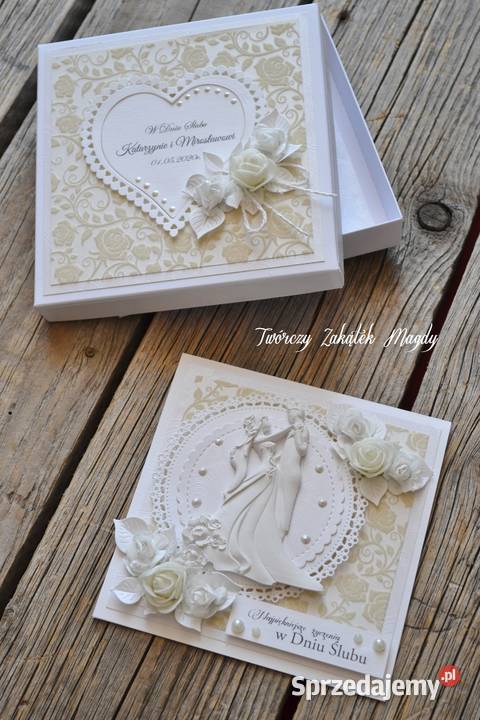 Kartka na ślub w pudełku ręcznie robiona Antyki, Sztuka, Kolekcje Słupsk