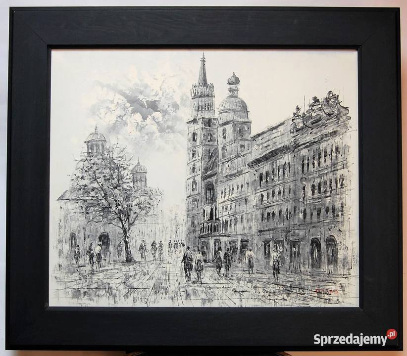 Obraz olejny Kościół Mariacki Kraków czarnobiały Lublin