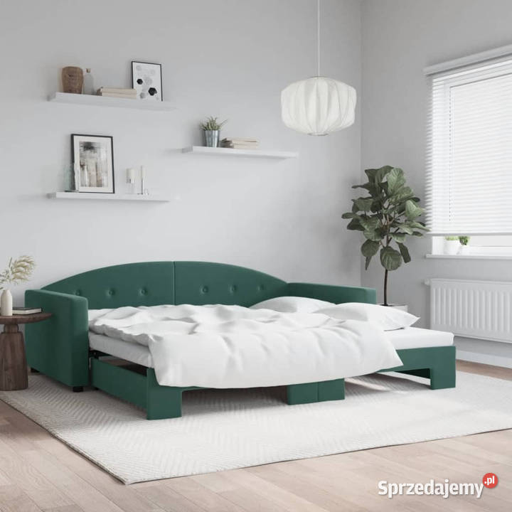 Sofa rozsuwana ciemnozielona aksamit 100x200 mazowieckie Warszawa