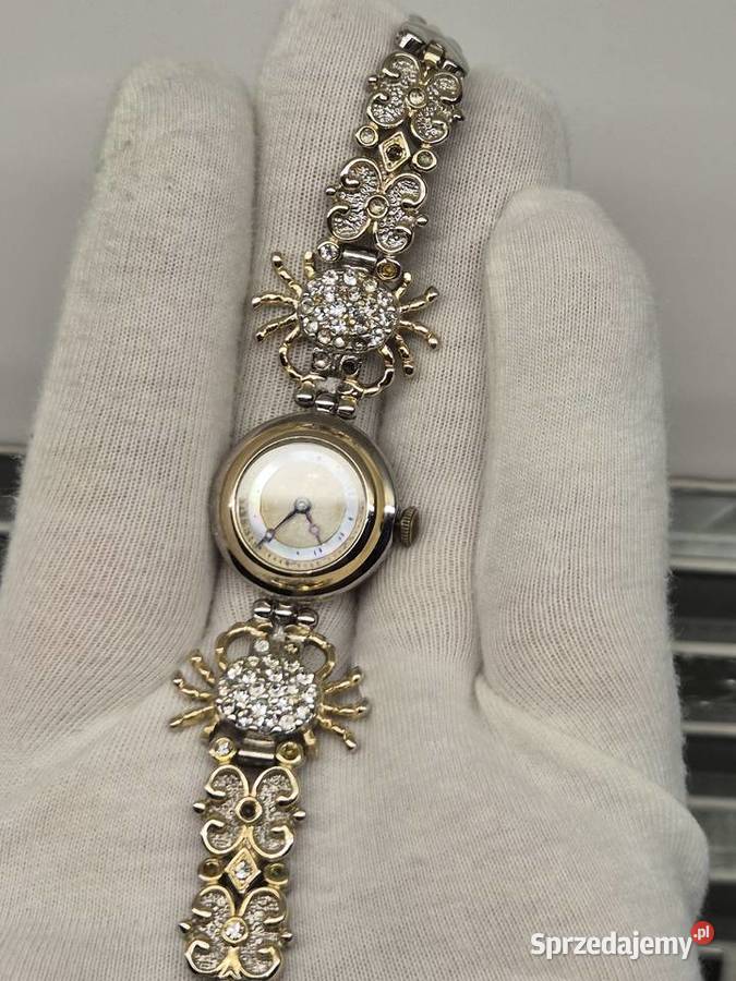 Vintage piękny biżuteryjny zegarek szwajcarski Chorzów