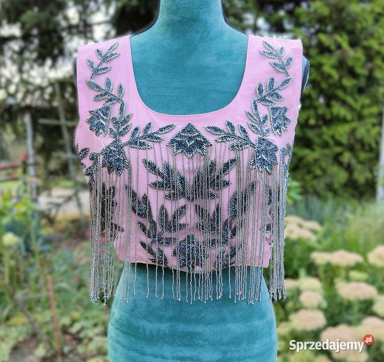 Różowy crop top bluzka L 40 XL 42 róż cekiny Szczecin