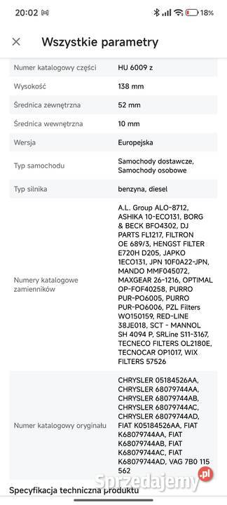 Filtr oleju MANN HU 6009z jeep Katowice
