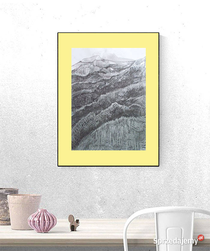 żólto szary rysunek A3 góry obraz malowany pomorskie Gdańsk
