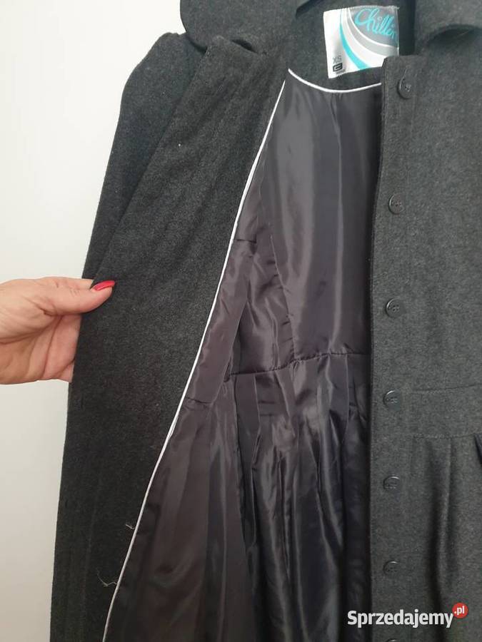 Grafitowy płaszcz z paskiem XS Cropp Rozmiar 34(XS) Moda i Styl mazowieckie Radom