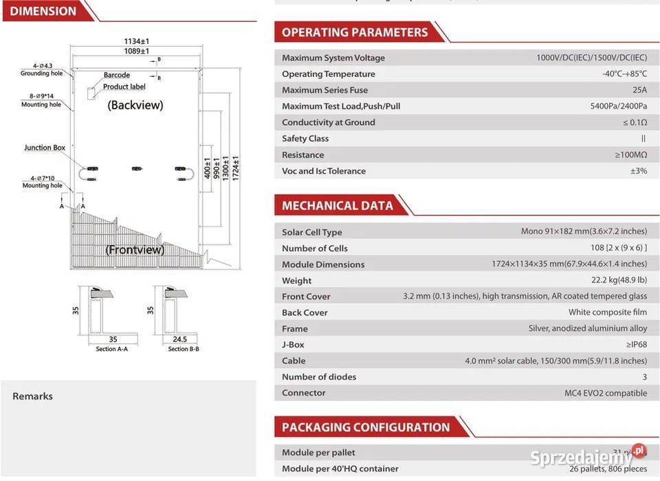Paleta 36x Panel Fotowoltaiczny Jetion 410W Panele fotowoltaiczne