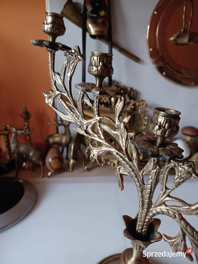 Piękny duży masywny świecznik mosiężny wielkopolskie