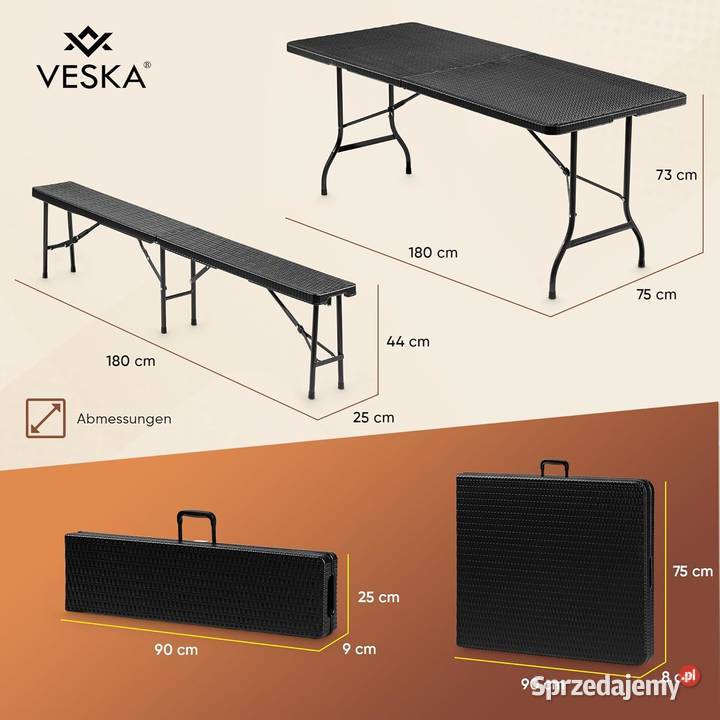 ZESTAW OGRODOWY STÓŁ 2 ŁAWKI SKŁADANY Z Kalety