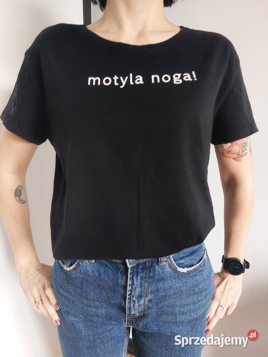 czarny Tshirt Motyla noga S 36 krótki rękaw Rozmiar 36(S) Poznań