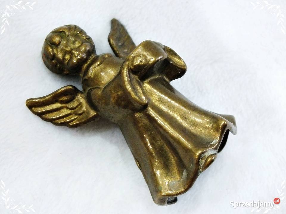 Aniołek stara figurka z mosiądzu 6 Mosiądz Żary