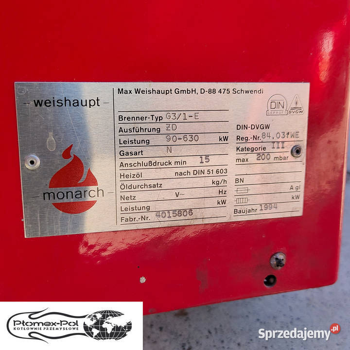 Palnik Weishaupt G31E ZD 90630 kW Używany Gazowy Radomsko