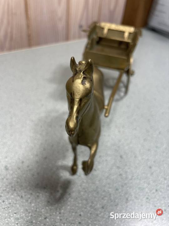 Mosiężny koń z wozem figura Antyk Rzeszów