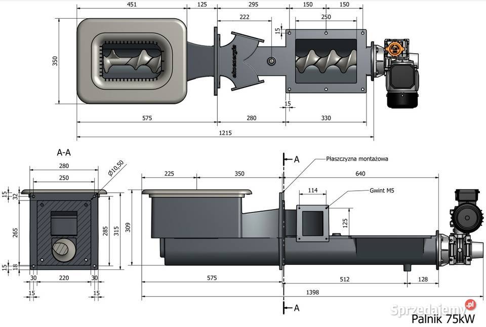 Palnik Retortowy 75 kW ŻELIWNY Ślimak i Podajnik ekogroszek śląskie