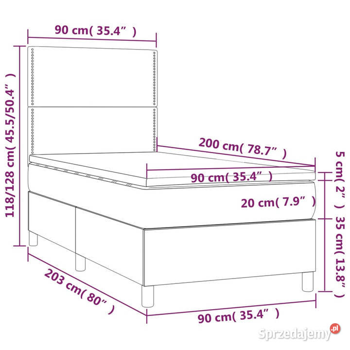 Łóżko kontynentalne z materacem niebieskie 128cm sprzedam