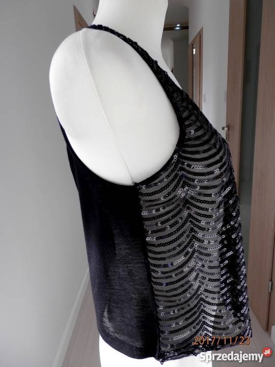 Bluzka Top Czarny Cekiny Siateczka Cekinowa Łomża